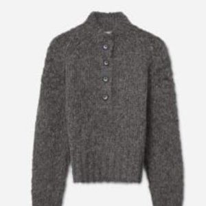 Everlane Lofty-Knit Henley, Dark Charcoal, Size Small